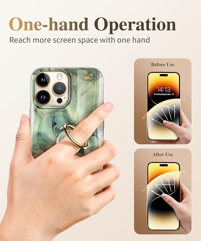 GVIEWIN Marble Cell Phone Ring Holder, Metal Kickstand Grip 360° Rotation Compatible with iPhone 17/16/15/14/Pro Max/Air/Plus Series & Galaxy S25/S24 Ultra and Other Phones (Desert Dream/Green)