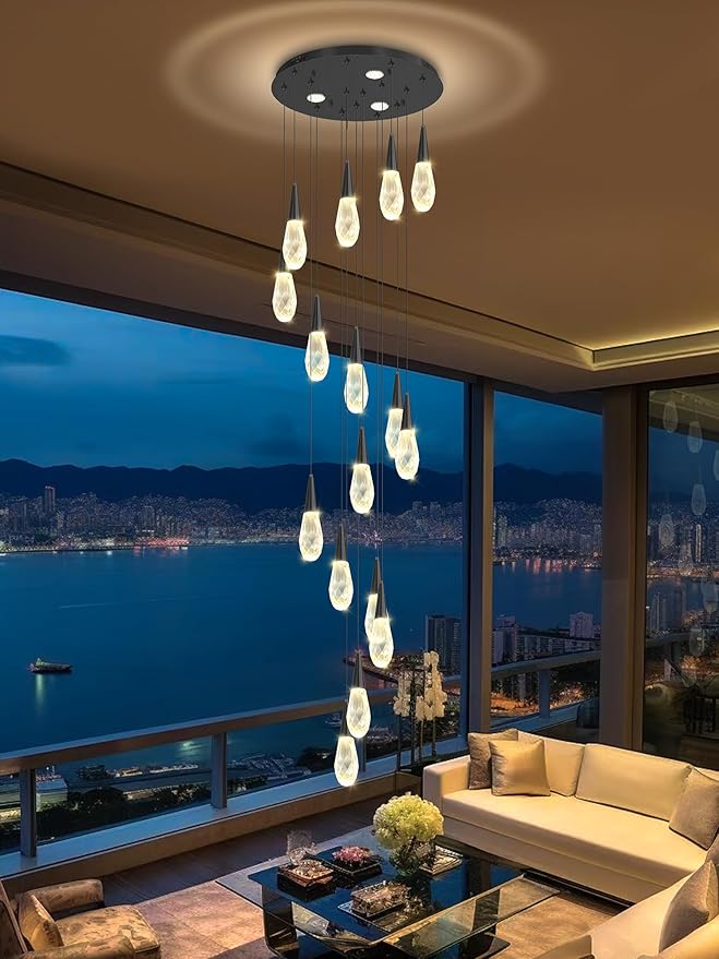 Modern Crystal Chandelier 16-Light Large Chandeliers for High Ceilings Black Raindrop Chandelier Crystal Chandeliers for Staircase Villa Living Room Entryway