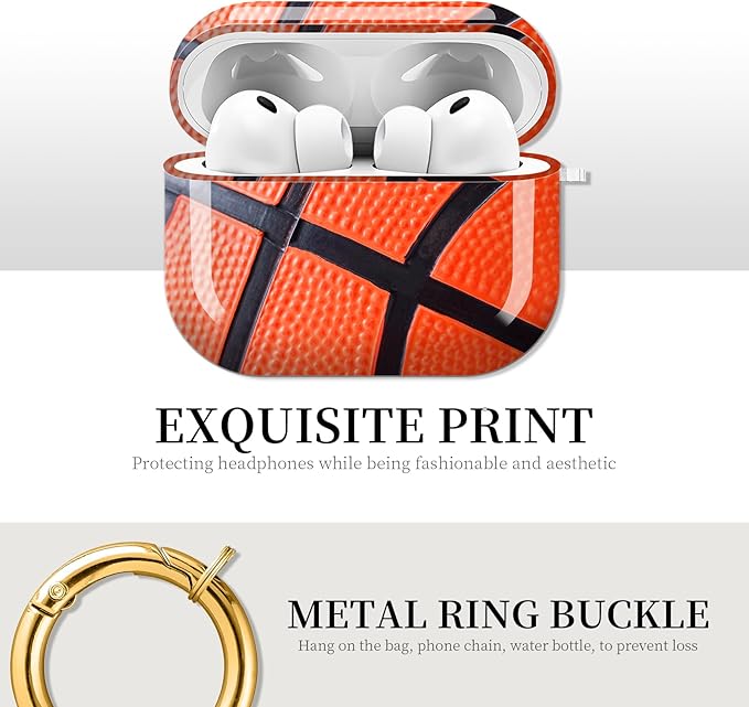 for AirPods Pro 3 Case, Compatible with AirPods Pro 3rd Generation Case (2025), Shockproof Protective Cover with Golden Carabine (Basket Ball Skin)