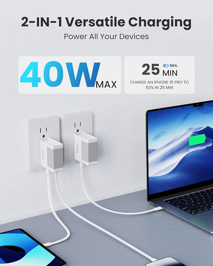 Gitryin 1 DC, 1 Micro USB, 3 Type-C Retractable Wall Chargers and 8-in-1 Desktop Charging Station