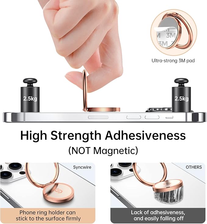 Syncwire Cell Phone Ring Holder Stand, 360 Degree Rotation Finger Ring Kickstand Polished Metal Phone Grip for Magnetic Car Mount