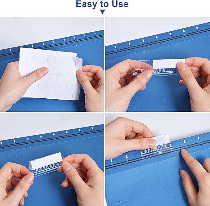 hupos File Folder Tabs, 100+200 Sets Hanging File Folder Tabs with Inserts for Hanging Folders, 2 Inch Clear Plastic Hanging File Tabs for Quick Identification
