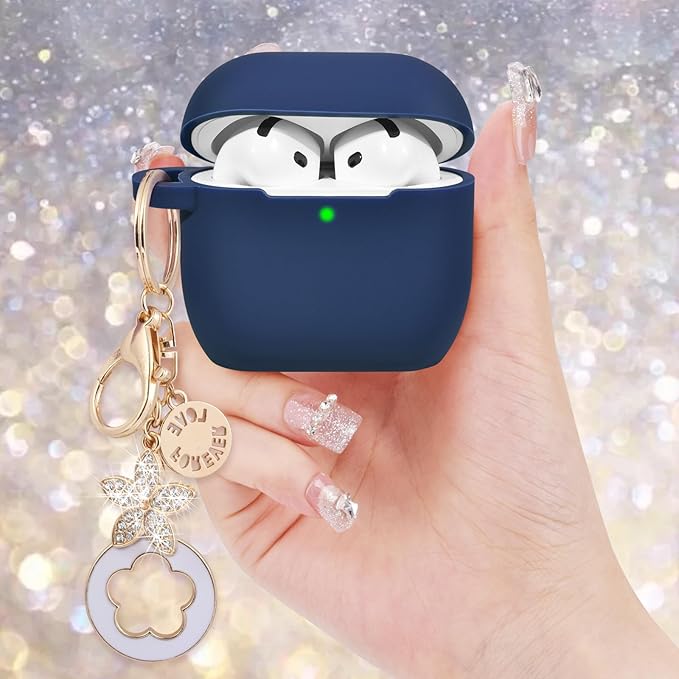 Case Compatible With Apple Airpods 4 - VISOOM Airpods 4 Cases 2024 Cover Women Anti-Drop Silicone iPods 4 Earbuds Wireless Accessorie Charging Cases Girl Bling Keychain for Airpod Ipods 4th Generation