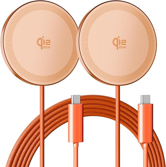 25W Magnetic Wireless Charging Pad: Qi2.2 Qi2 MagSafe Fast Charger for iPhone Air 17e 17 16 15 14 Pro Max, Samsung Galaxy S26 S25, Google Pixel 10 & AirPods, Gift Ideal for Desk Travel (Orange, 2Pack)