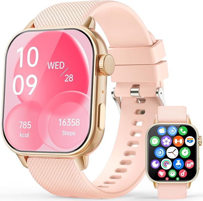 Smart Watch for Men Women, 1.85'' AMOLED HD Fitness Watch with 120+ Sports Modes, Bluetooth Call/Heart Rate/Sleep Monitor/Pedometer, Smartwatch for Android iOS, IP68 Waterproof, Gold