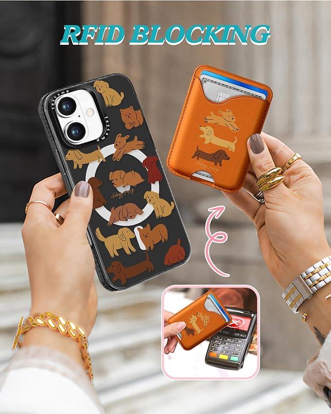 Toycamp for iPhone 16 Plus Case - Compatible with Magsafe Credit Card Holder Wallet Magnetic Cute Women Teen Girls Kawaii Girly Unique Small Dogs Design Phone Cover for Apple 16 Plus 6.7"