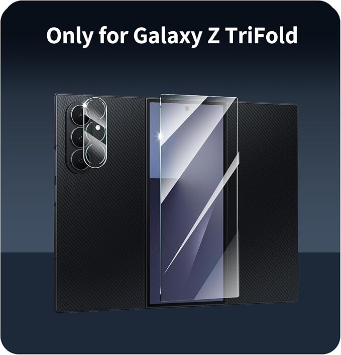 3+3-Pack, Screen Protector and Camera Lens Protector for Samsung Galaxy Z TriFold/Fold7, Tempered Glass Film, Impact-Protection, HD, Anti-Scratch, 9H Hardness, Case Friendly, Bubble Free, 2.5D Curved Edges