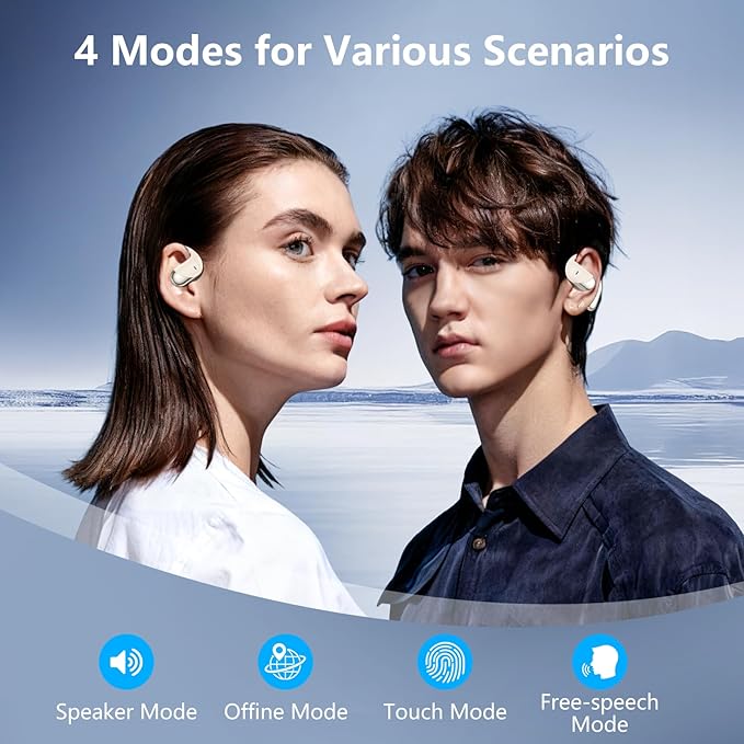 Open Ear Clip Wireless Earbuds Bone Conduction Headphones, Bluetooth 5.4, Open Ear Design, Built-in Mic, IPX7 Waterproof, LED Display Charging Case,Ear Hooks Ear Buds for Fitness/Travel/Gym/Running