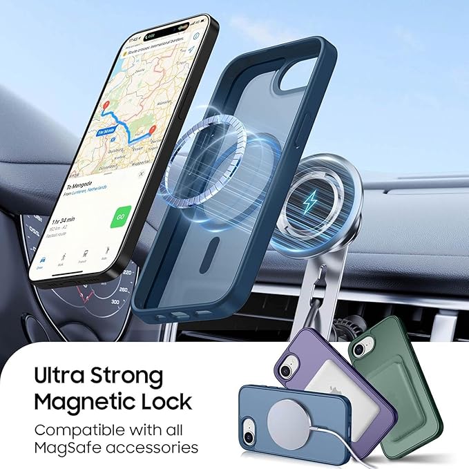 Magnetic for iPhone 17e Case & iPhone 16e Case with Detachable Wallet, Compatible with MagSafe, Military Protective Slim Phone Cover with Card Holder, Deep Blue