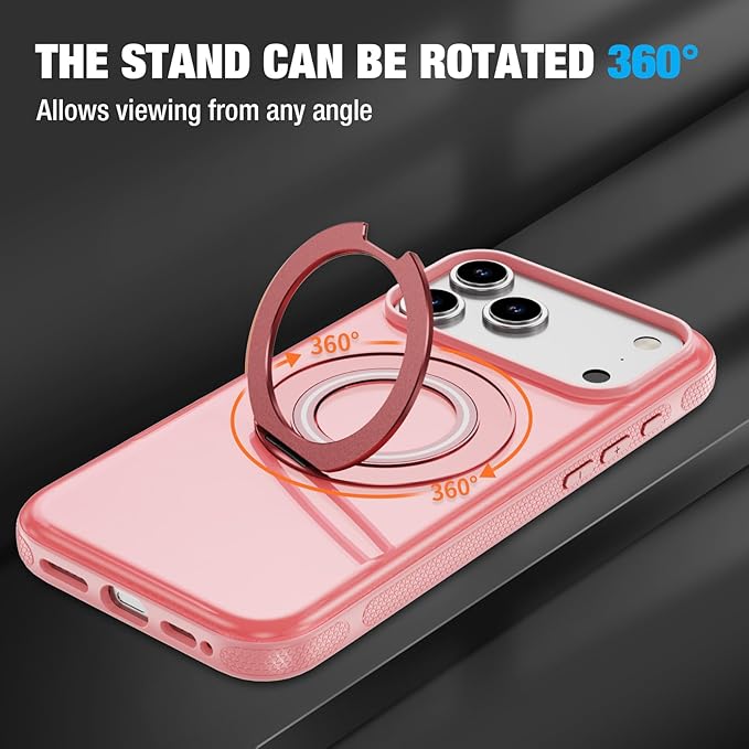 for iPhone 17 Pro Case [Compatible with Magsafe] [15 FT Military Grade Drop Protection] with Screen Protector & Lens Protector,Shockproof Kickstand Phone Case for iPhone 17 Pro (Pink)