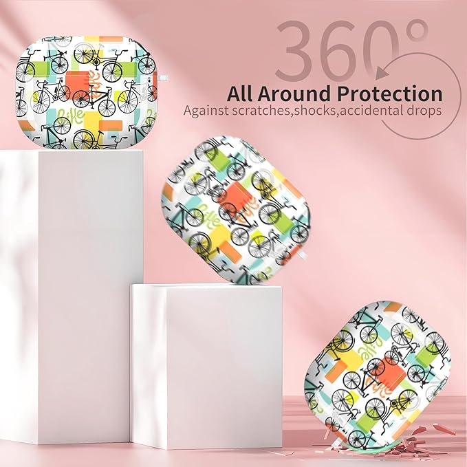 Compatible with AirPods Pro 3 Case 2025 for Women Girls – Cute Shockproof Protective Cover with Gold Round Buckle, Anti-Drop Soft Case for AirPod Pro 3rd Gen (Retro Biking)