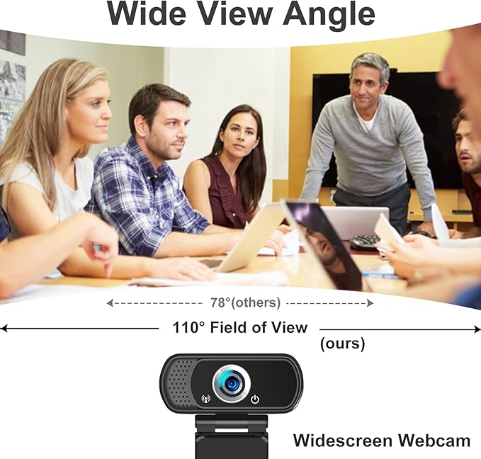 1080p Webcam with Microphone, USB PC Camera 110-Degree Wide Angle Webcam with Tripod/Privacy Cover,Plug and Play Web Camera for Desktop Computer Laptop mac Video Conferencing Streaming