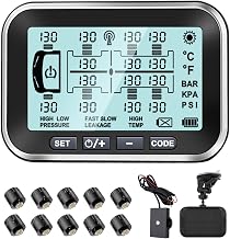 Trailer Tire Pressure Monitoring System 10 Sensors,0-188PSI RV TPMS with 4.5" Large Solar Monitor 6 Alerts, Signal Booster for Truck/Camper/Motor Homes,Long Sensing Distance