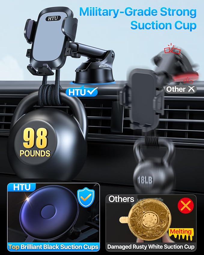 【98+LBS Strongest Suction & Military-Grade】2025 Ultimate Car Phone Mount【Patent & Safety Certs】 Cell Phone Holder Truck Stand for Dashboard Windshield Vent for iPhone 17 Pro Max Samsung (Light Grey)