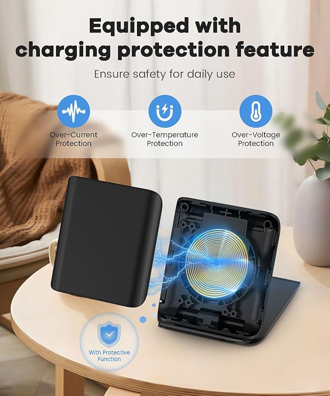 Samsung Galaxy Z Flip 7 Wireless Charger 15W Foldable Stand - Official Qi Fast Charging Station Travel Dock for z Flip 7/6/5/4/3 & Motorola Razr+ | PD 20W Adapter Included | Black