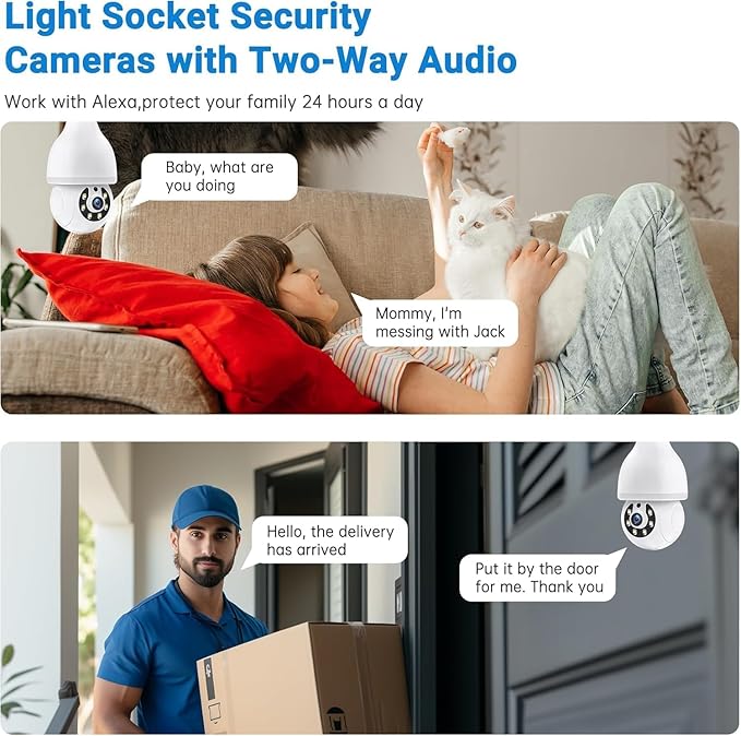 Light Bulb Security Camera -5G& 2.4GHz WiFi Camera Outdoor Wireless Motion Detection and Alarm,Two-Way Talk,Color Night Vision,Human Detection, Light Socket Camera (white01)