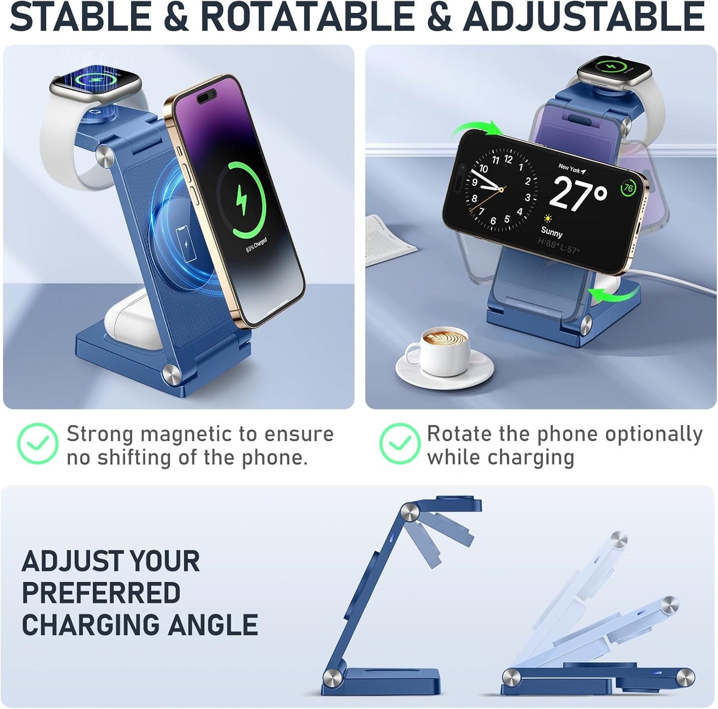 3-in-1 Foldable Wireless Charging Station 20W for iPhone Apple Watch and AirPods Travel Charger for Multiple Devices