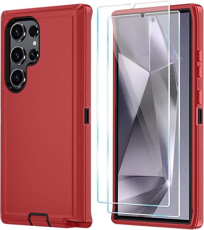 ONOLA Compatible with Samsung Galaxy S24 Ultra Case with HD Screen Protector, Heavy Duty Shockproof & Dropproof 3-Layer Cover Phone Case,RedBlack