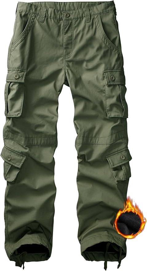 KOCTHOMY Men’s Fleece Lined Hiking Pants,Winter Outdoor Thermal Casual Work Cargo Pants with Multi Pockets, No Belt.