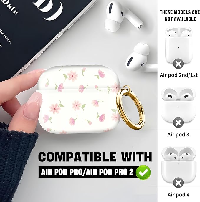 Compatible with AirPod Pro 2nd//1st Generation Case Cover with Key Chain,Full Protective Shockproof Wireless Headphone Case for Airpod Pro 2023/2022/2019（Pink Stamens）