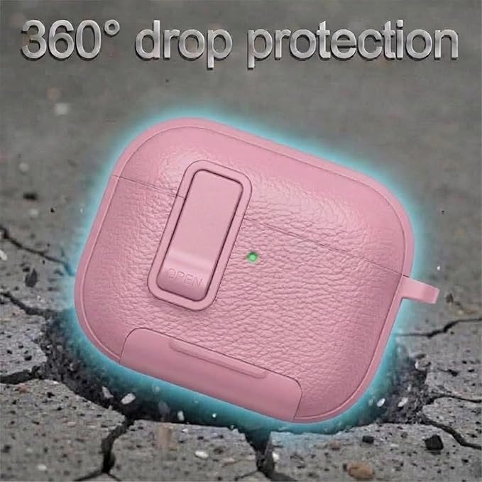 for Leather AirPods Pro 3 Case 2025| Cute Air Pods Pro 3 Case with Lock(Model A2700/A2931) | with Phone Holder & Keychain | Airpods 3 Pro Cases for Man Women(Pink)
