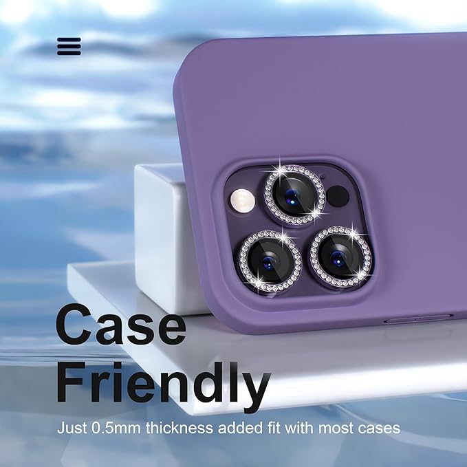 Misea [3+1] for iPhone 14 Pro/iPhone 14 Pro Max Camera Lens Protector Bling, 9H Tempered Glass Camera Cover Screen Protector Metal Individual Ring Protector Decoration Accessories, Purple Diamond