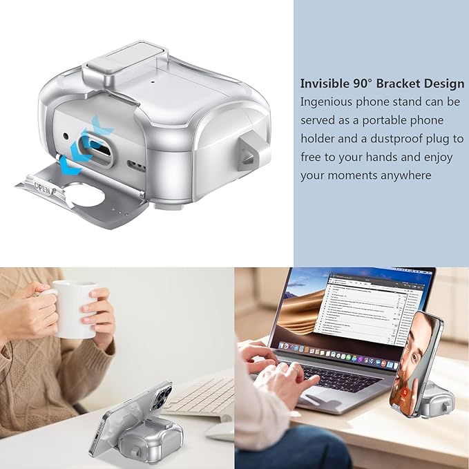 for Airpods Pro 3 Case,Safety Lock&Phone Stand for Airpods Pro 3rd Generation Case Cover,Magsafe Compatible,Auto Pop-up,Military-Grade Protection Design with Carabiner&Cleaning Pen-Silver
