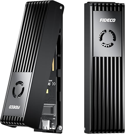 FIDECO M.2 NVMe SATA SSD Enclosure, M.2 NVMe to USB Adapter with Cooling Fan, USB 3.2 Gen 2 (10Gbps) SSD Reader for M & M+B Key, Support UASP and Trim, Tool-Free Installation (Black, NVMe SATA)