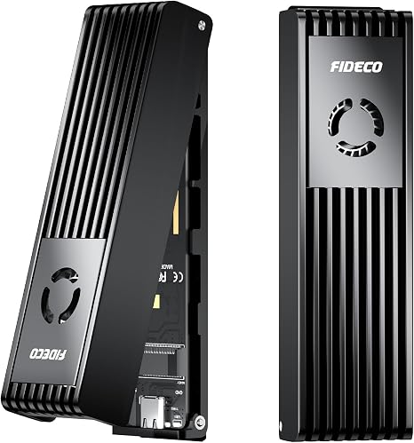 FIDECO M.2 NVMe SATA SSD Enclosure, M.2 NVMe to USB Adapter with Cooling Fan, USB 3.2 Gen 2 (10Gbps) SSD Reader for M & M+B Key, Support UASP and Trim, Tool-Free Installation (Black, NVMe SATA)