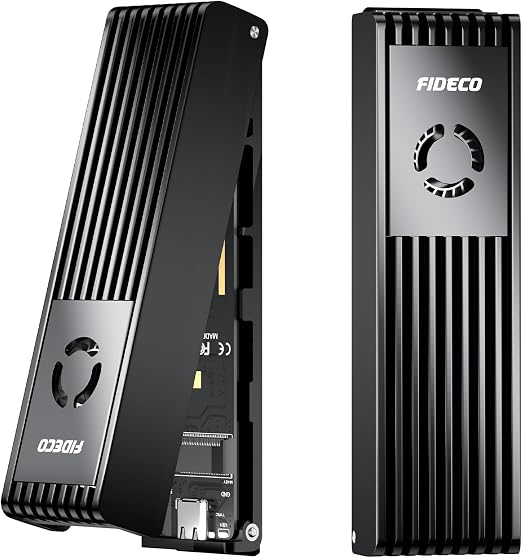 FIDECO M.2 NVMe SATA SSD Enclosure, M.2 NVMe to USB Adapter with Cooling Fan, USB 3.2 Gen 2 (10Gbps) SSD Reader for M & M+B Key, Support UASP and Trim, Tool-Free Installation (Black, NVMe SATA)