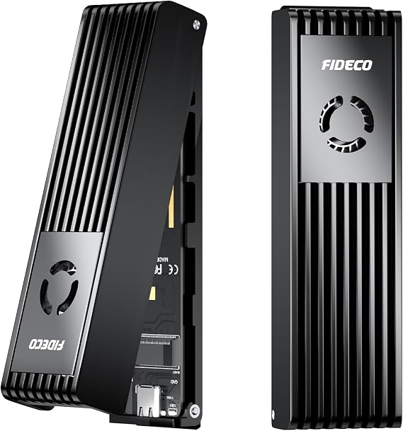 FIDECO M.2 NVMe SATA SSD Enclosure, M.2 NVMe to USB Adapter with Cooling Fan, USB 3.2 Gen 2 (10Gbps) SSD Reader for M & M+B Key, Support UASP and Trim, Tool-Free Installation (Black, NVMe SATA)