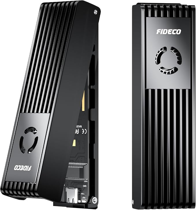 FIDECO M.2 NVMe SATA SSD Enclosure, M.2 NVMe to USB Adapter with Cooling Fan, USB 3.2 Gen 2 (10Gbps) SSD Reader for M & M+B Key, Support UASP and Trim, Tool-Free Installation (Black, NVMe SATA)