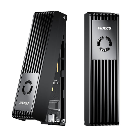 FIDECO M.2 NVMe SATA SSD Enclosure, M.2 NVMe to USB Adapter with Cooling Fan, USB 3.2 Gen 2 (10Gbps) SSD Reader for M & M+B Key, Support UASP and Trim, Tool-Free Installation (Black, NVMe SATA)