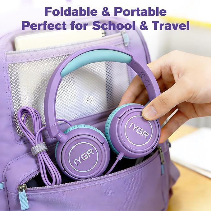 K6 USB C Kids Headphones, 85dB Safe Volume Headphones for Kids, Stereo Sound Foldable Headphone for School, Comfortable Fit On-Ear Headphone for Smartphones/iPad/Tablet/Plane/Travel