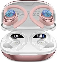 Hupoaf Wireless Earbuds Sport, NEW Bluetooth 5.4 Headphones with Earhooks, 50H Stereo Deep Bass Over Ear Buds with 4 ENC Noise Canceling Mics, IP7 Waterproof Earphones for Running Workout Gym -Pink - Image 1