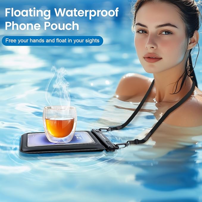 [Up to 8.5"] Floating Waterproof Phone Pouch 2 Pack - Floatable Waterproof Phone Case with Lanyard for iPhone 17 16 15 Pro Max, Galaxy S25 S24 Ultra, IPX8 Cellphone Dry Bags, Beach Vacation Essentials