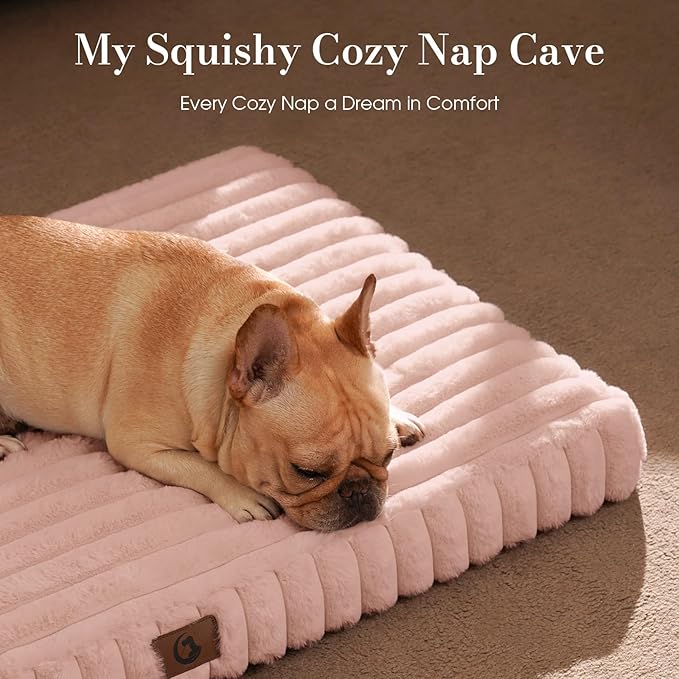 Large Orthopedic Dog Crate Bed with Waterproof Lining, Soft Short Plush Surface & Egg Crate Foam for Calming Puppy, Machine Washable Pet Bed with Removable Cover & Anti Slip Bottom
