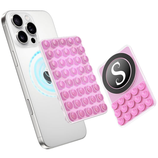 Suction Cup Phone Mount, Silicone Sticky Phone Grip with Magnetic Ring for iPhone & Android, Initial Double Sided Suction Phone Case for Selfies and Videos, Trending TikTok Items - Pink, S