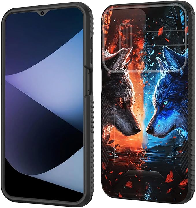 for Galaxy A15 5G Case Built in Slide Camera Lens Cover,Heavy Duty Shockproof Protection Dual Layer Case for Samsung Galaxy A15 5G 6.5 inch 2024,Cool Wolf