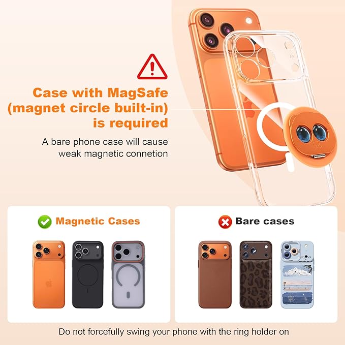 Magnetic Phone Ring for MagSafe Grip with 360° Rotation & Strong Magnet Phone Ring Holder Grip– Universal Compatible with iPhone 17/16/15/14/13 Pro Max Mag Safe Accessories Android