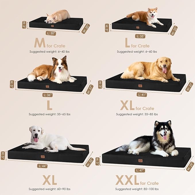 EHEYCIGA Memory Foam Dog Bed Orthopedic 47"x29"，Waterproof Pet Bed for XXLarge Dog Bed ，Washable Pet Mat with Removable Cover, Black
