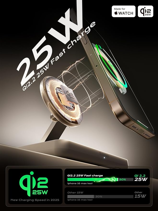 Premium 3-in-1 Qi2 Wireless Charging Station – 25W Fast Charge for iPhone, Apple Watch & AirPods | Sand