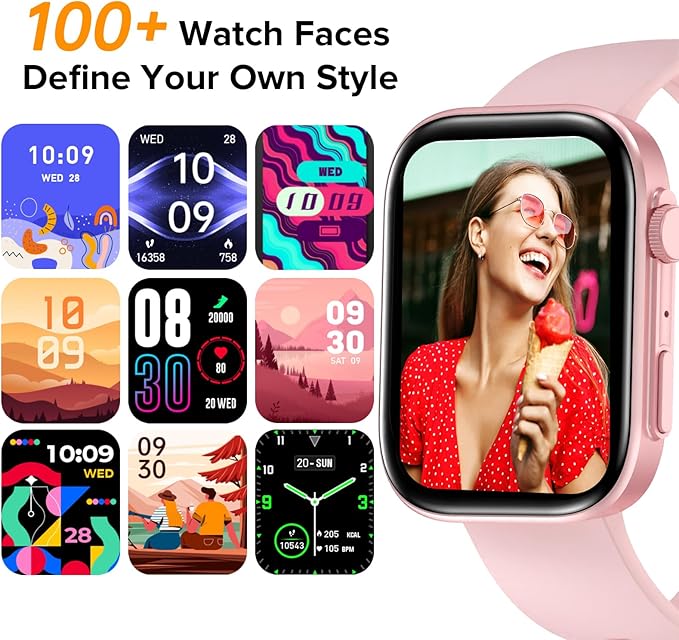 Smart Watches for Women, 2.01" HD Screen with 200+ Watch Faces, Heart Rate/SpO2/Sleep Monitor, 123 Sports Modes, IP68 Waterproof Fitness Tracker, Make/Answer Calls, Compatible with Android iPhone