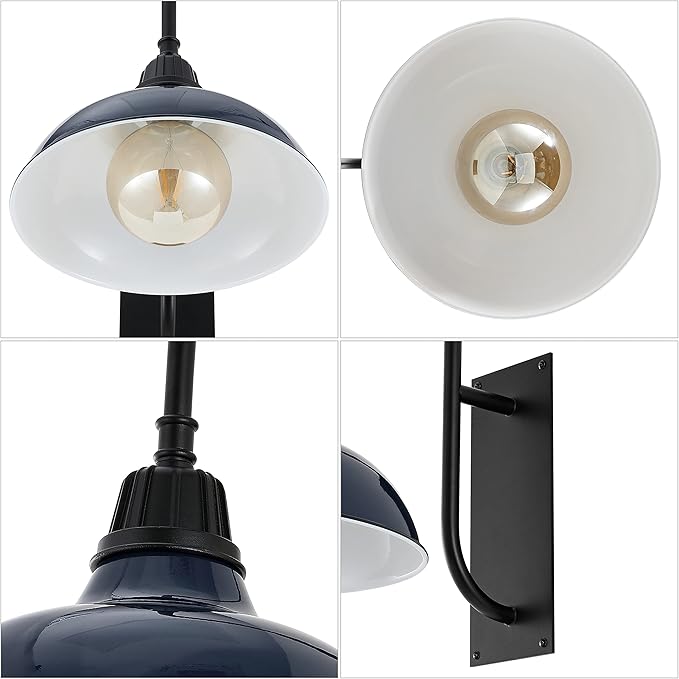 JONATHAN Y JYL7614C Stanley 12.25" 1-Light Farmhouse Industrial Indoor/Outdoor Iron LED Gooseneck Arm Outdoor Sconce Metal Bowl Shade Vintage Cottage Rustic Porch Patio Yard Barn, Navy