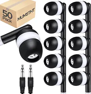 50 Pack Bulk Kids Earbuds for Classroom,Student Wired in Ear Headphones for School Librariy,3.5mm Jack,Wholesale Earphones for Chromebook Laptop PC（Black,YS101）