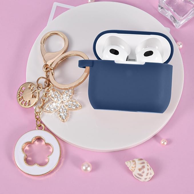 VISOOM Case for Airpods 3 Pink Airpods 3rd Cases 2021 Silicone for iPod 3 Earbuds Case Cover Women Wireless Charging Case with Accessories Girl Bling Keychain for Apple Ear Buds 3rd Generation