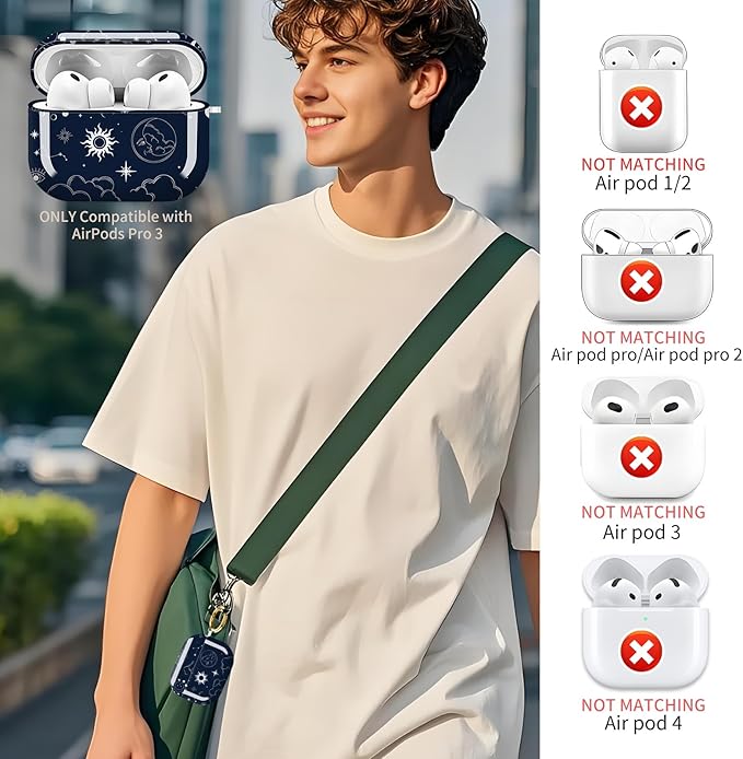 Compatible with AirPods Pro 3 Case 2025 for Women Girls – Cute Shockproof Protective Cover with Gold Round Buckle, Anti-Drop Soft Case for AirPod Pro 3rd Gen (Boho Sun)