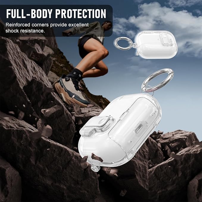 for AirPods Pro 3 Case (2025) with Cleaner Kit, Cute with Lock Clid and Cleaner Kit,[Auto Pop-Up] Soft TPU Clear Cover with Bracket & Dustproof Design for AirPods Pro Case with Keyring(2025)