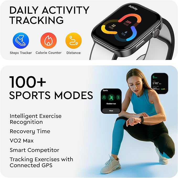 OCTANDRA Beyond VeryFit Smart Watch for Men Women 1.99" AMOLED Screen AI Voice 3ATM Fitness Tracker Watch Heart Rate/Blood Pressure/Oxygen Saturation/Stress/Step/Sleep Monitor (GTX12) (Black & White)