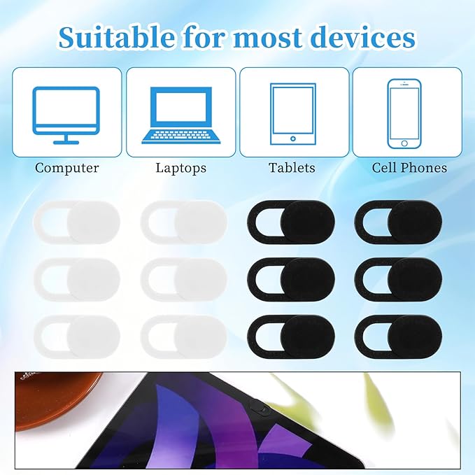 50 Pcs Webcam Cover Slide, Black and White 0.023 Inch Ultra-Thin Universal Laptop Camera Cover Slide for Laptop, Computer, Phone Protect Your Privacy and Security